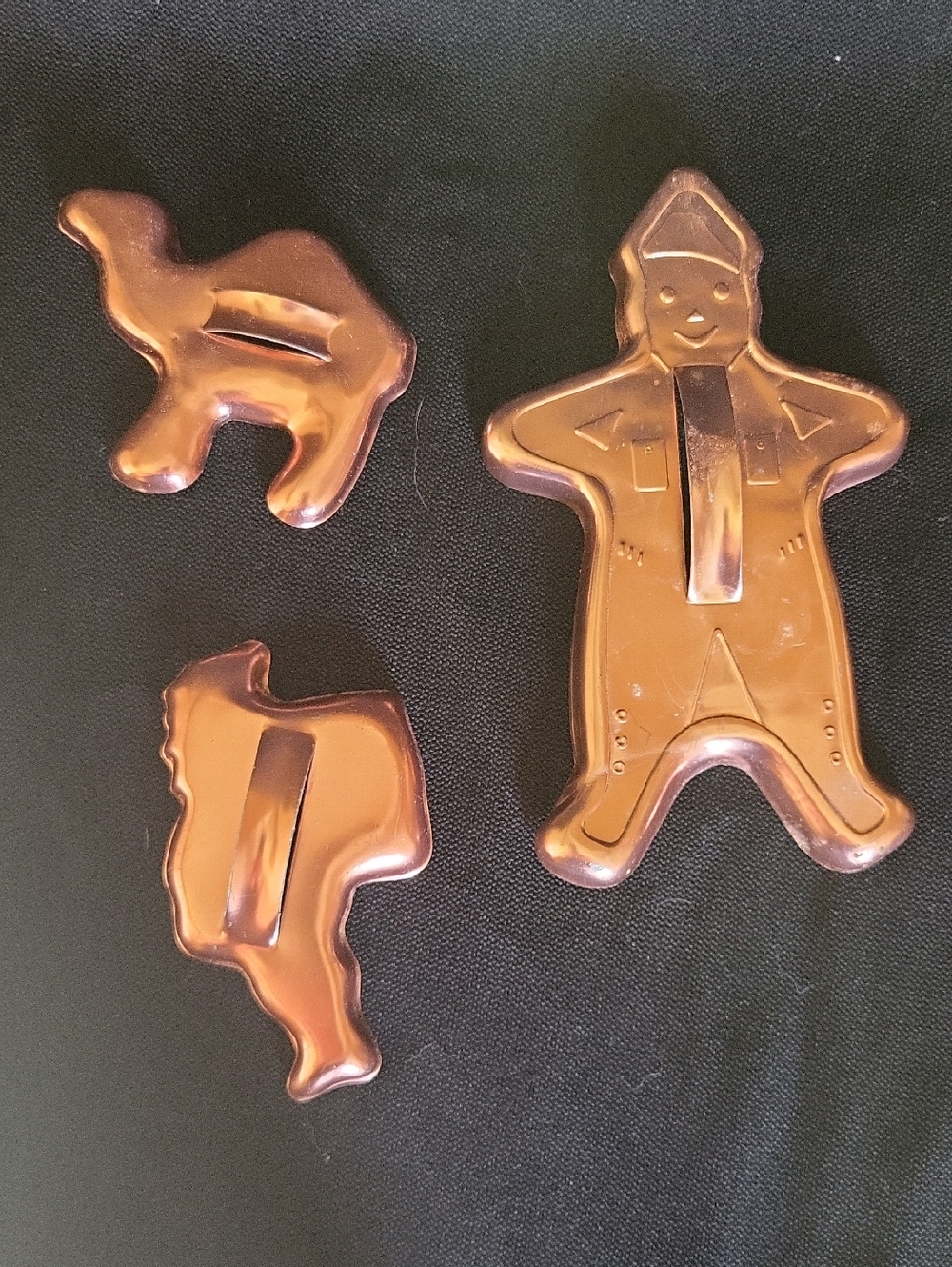 Copper-Tone Holiday Cookie Cutter Set - 3 Piece Gingerbread, Santa and Camel